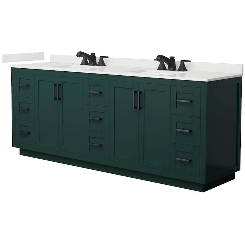 Wyndham Collection WCF292984D-QTZ-US3MXX Miranda 84" Free Standing - Green / White Quartz Top / Matte Black Hardware