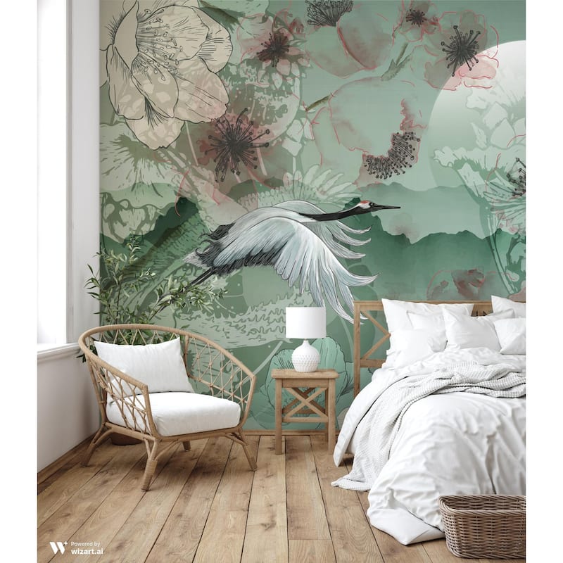 Serene Cranes and Blossoms Wallpaper Mural