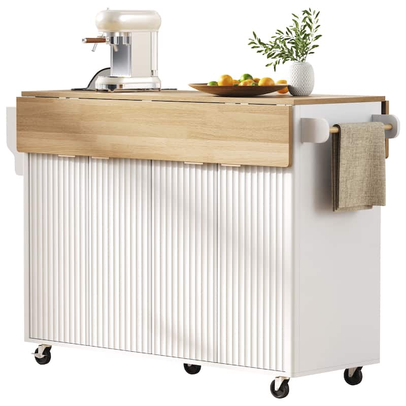 Anmytek Mobile Kitchen Island Cart with Drop Leaf Faux Marble Countertop and Storage