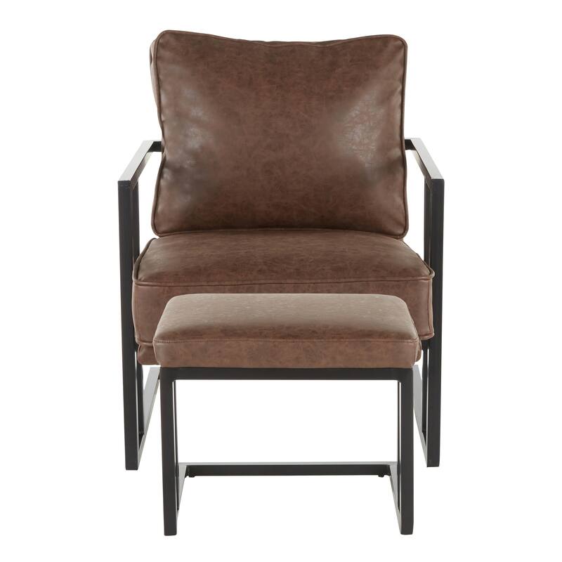 Roman Industrial Faux Leather Lounge Chair & Ottoman Set