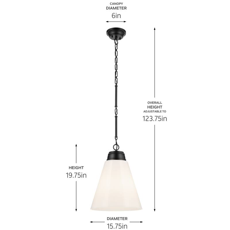 Kichler Lighting Marsailli 19.75" 1-Light Large Pendant with Opal Glass in Black - 15.75