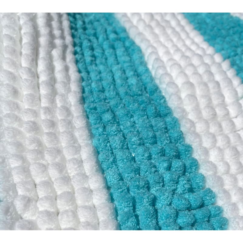 Extra Large 2 Piece Set Light Blue White Stripe Soft Cozy Plush Chenille Bath Mat Bathroom Rug
