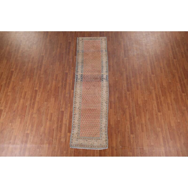 Distressed Botemir Persian Vintage Runner Rug Hand-Knotted Wool Carpet - 2'9" x 9'9"