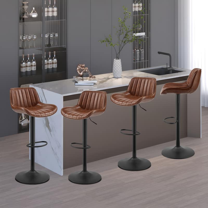 Art Leon Faux Leather Adjustable Swivel Barstool, Set of 4