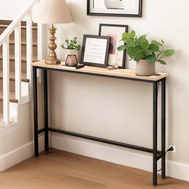 1 Piece Triamine + Iron 100 * 15 * 79cm with Power Strip Foyer Table - Beige
