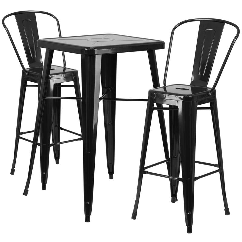 23.75'' Square Metal Indoor-Outdoor Bar Table Set with 2 Stools with Backs - 27.75"W x 27.75"D x 40"H