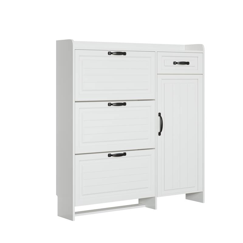 Shoe Cabinet with 4 Doors & 1 Drawer, Large Storage Entryway Organizer, Narrow Shoe Rack with Adjustable Shelves