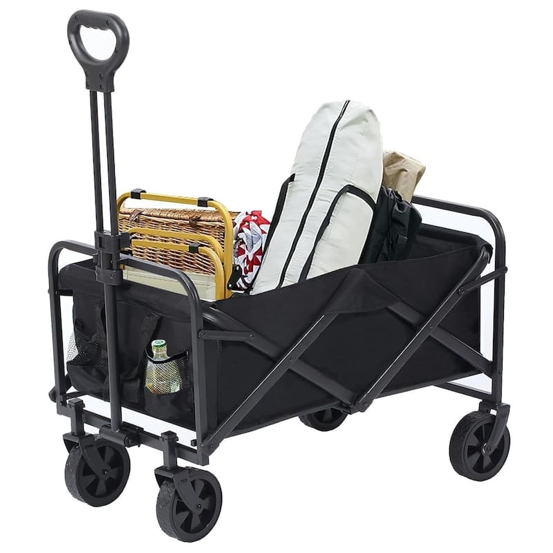 ColourTreeUSA 200 lbs. Capacity Folding Collapsible All Terrain Outdoor Portable Utility Wagon Cart - Black