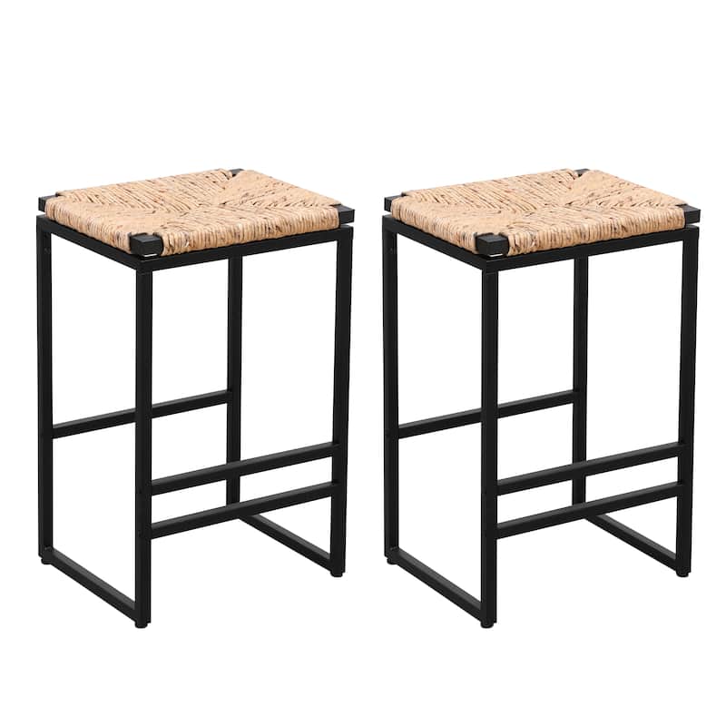 Set of 2 Modern Woven Counter Height Backless Bar Stools