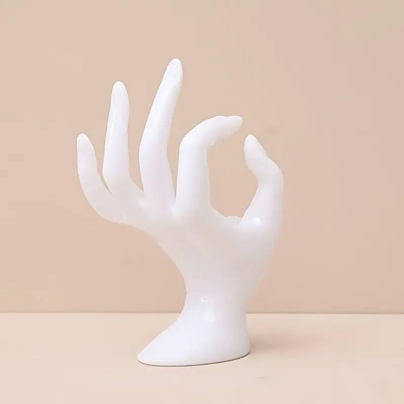 Curata Ok Hand Table Top Sculpture - Black or White - Jewelry Display - White