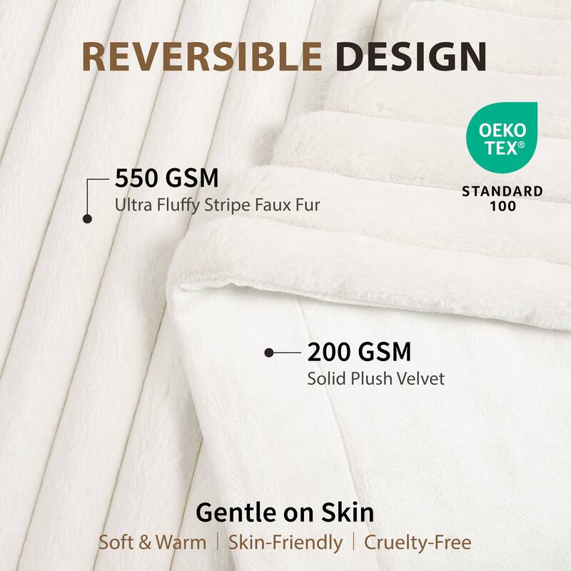 Luxury Reversible Textured Stripe Faux Fur & Velvet Throw