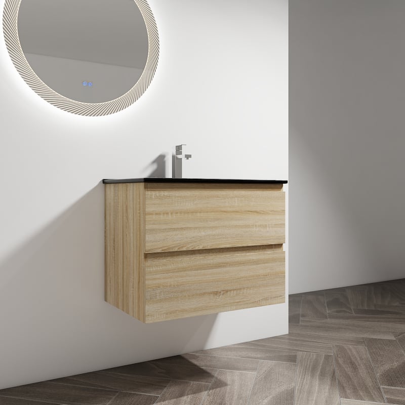Modern Floating 30-Inch Bathroom Vanity with Black Ceramic Sink, Soft-Close Drawers, Plywood Base - 30in L Plywood