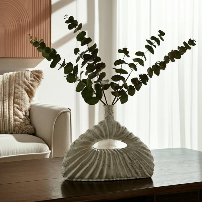 Pottery Vase Sculptural Open Center for Decorative Table Accent