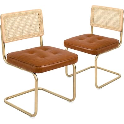 CangLong , Upholstered Faux Leather Seat Armless Chairs with Metal Legs for Home Kitchen Dining Room, Set of 2, Brown