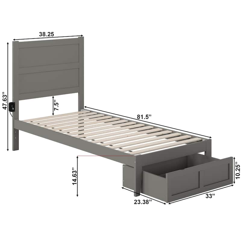 NoHo Twin XL Bed with Foot Drawer in Grey