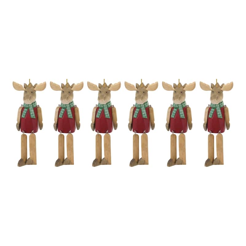 Set of 6 Dangle Moose Christmas Ornaments 9"