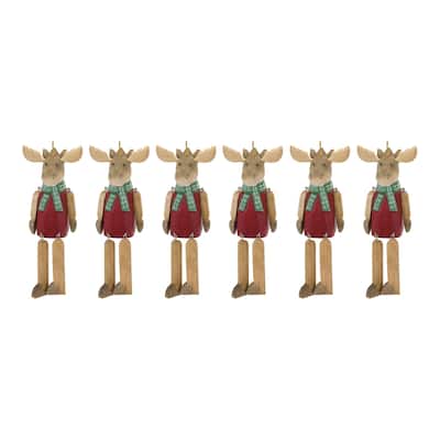 Set of 6 Dangle Moose Christmas Ornaments 9"