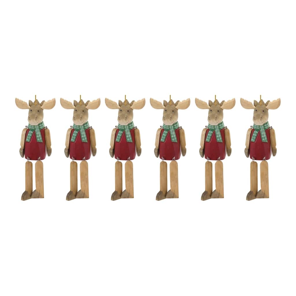 Set of 6 Dangle Moose Christmas Ornaments 9"