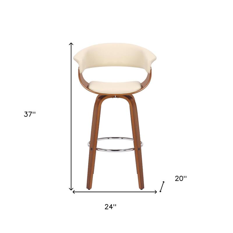 Faux Leather Swivel Counter Bar Chair with Wood Frame and Footrest