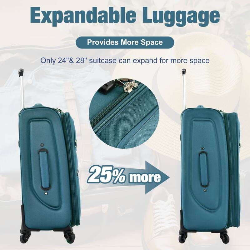3 Piece ABS Softside Expandable Upright Spinner Luggage with TSA Lock and Duffel Bag