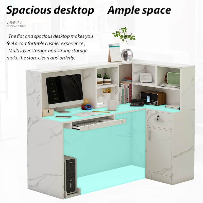 Timechee 55.9"W 48.4"H L-Shape Wood Reception Desk Drawer With Lock