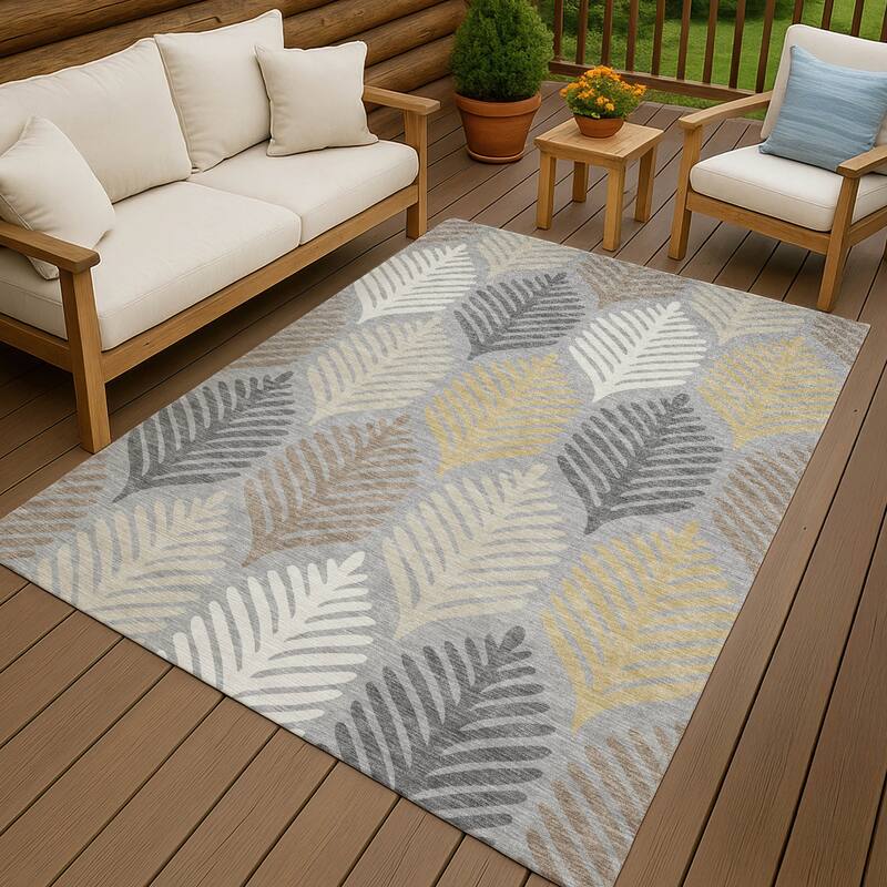 Machine Washable Indoor/ Outdoor Modern Fern Chantille Rug