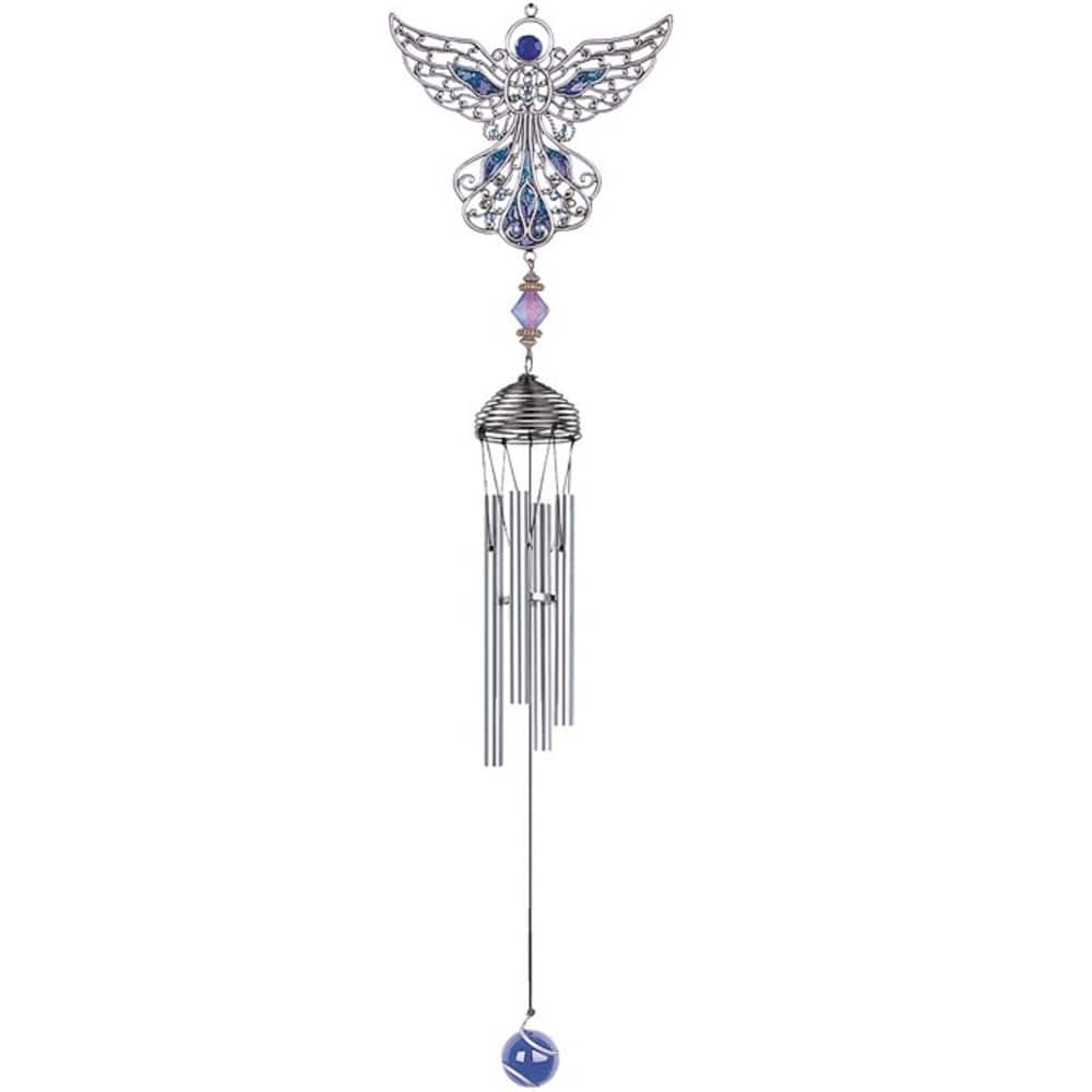 Q-Max 21" Long Blue Angel Pewter and Gem Wind Chime Garden Patio Decoration