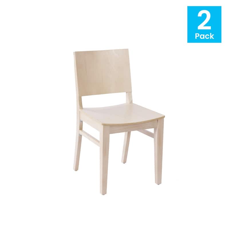 2 Pack Commercial Solid Wood Dining Chair with Curved Backrest - 17.75"W x 21.25"D x 33.5"H