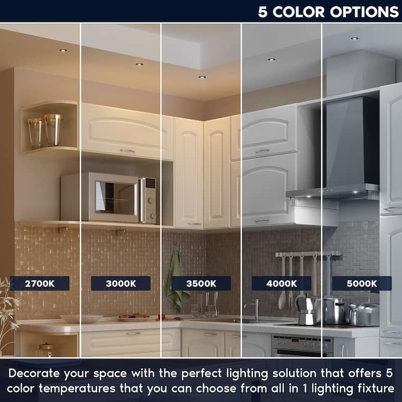 LUXRITE 2 Inch Gimbal LED Recessed Lighting J-Box CRI90 5W 5CCT Dimmable 400 Lumens Black - 2700/3000/3500/4000/5000