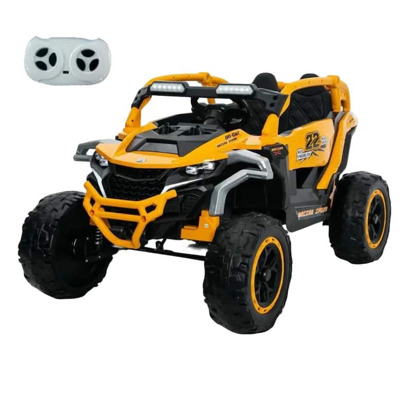 Kids Ride On Truck with Remote Control, Electric ATV Yellow Black Off-Road Toy Car with Openable Doors & Music - Yellow Black