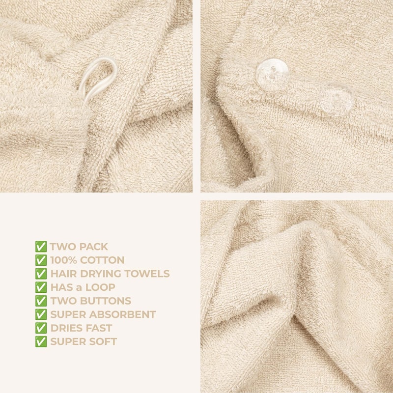American Soft Linen 100% Cotton Hair Drying Towels for Women, Cotton Hair Turban Turkish Towel Wrap, Head Towel Cap for Hairs