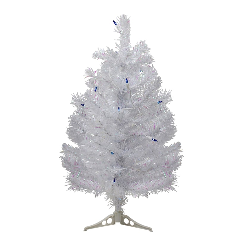 2' Pre-Lit White Pine Artificial Christmas Tree - Blue Lights - 2 Foot