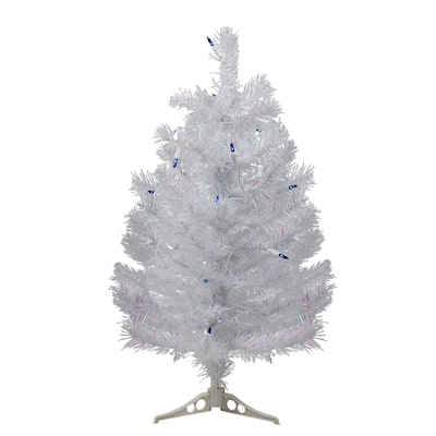 2' Pre-Lit White Pine Artificial Christmas Tree - Blue Lights - 2 Foot