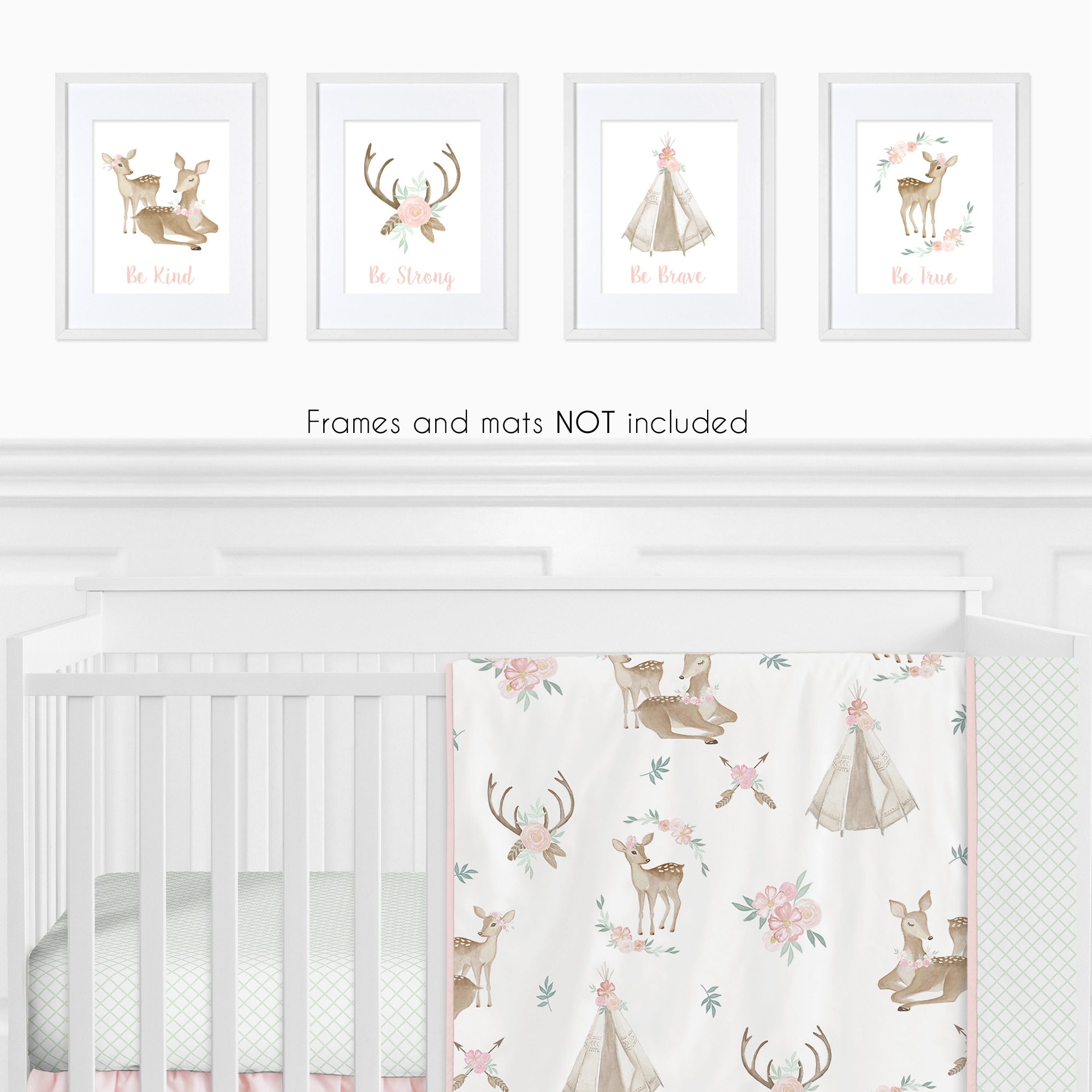 Sweet Jojo Designs Navy Blue Mint Grey Woodland Deer Woodsy Collection Wall Decor Art Prints (Set of 4) - Adventure