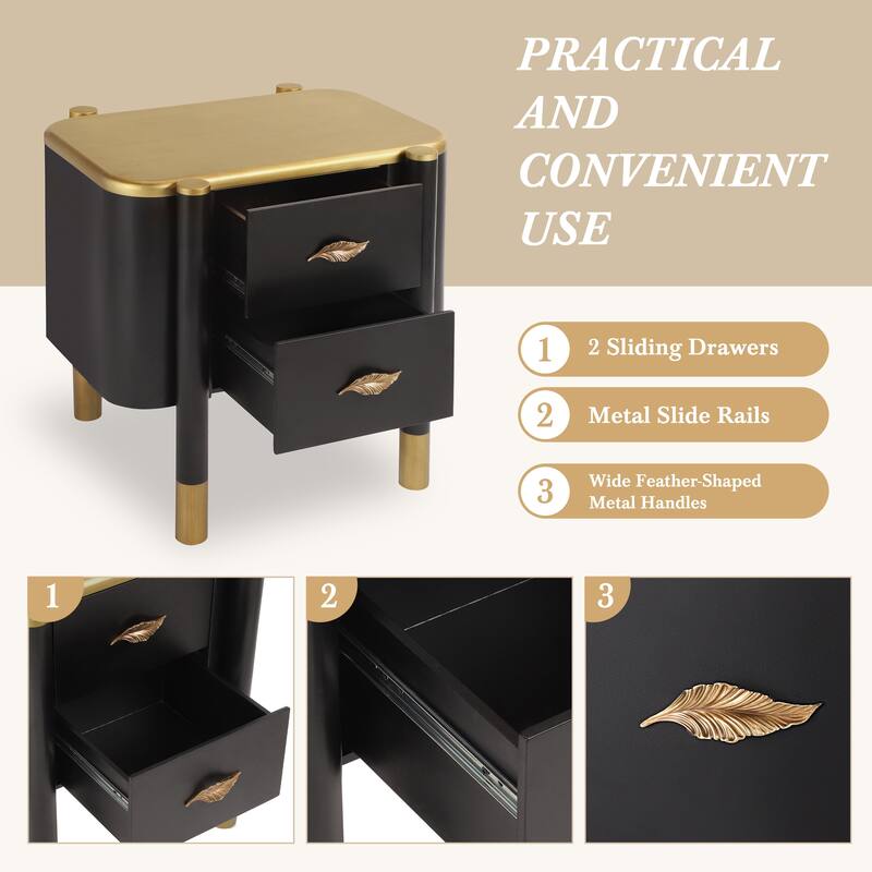Black Bedside Table Storage Cabinet with Drawers, Lamp Table Coffee Table Accent Cabinet Dressing Table