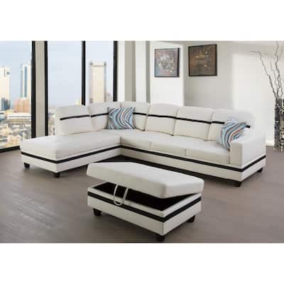 3-Pieces Sectional Sofa Set,Left Facing White(09514A)