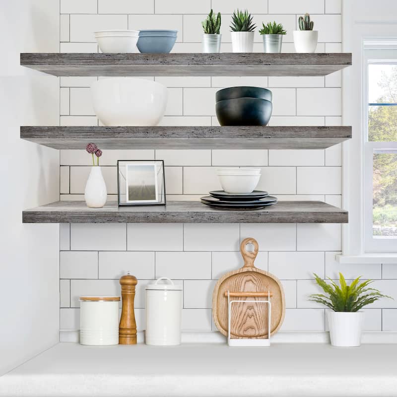 Sorbus Extra Large Floating Shelves Set of 3, Long Faux Wood Wall Mounted Floating Shelves - 9.25"L X 47” W X 1.5” H