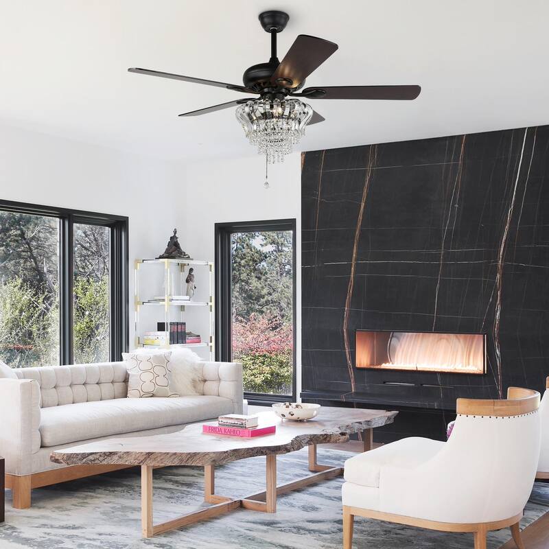 Bella Depot 52" Modern Crystal Ceiling Fan with Remote and Light Kit ,3-speed Reversible Blades