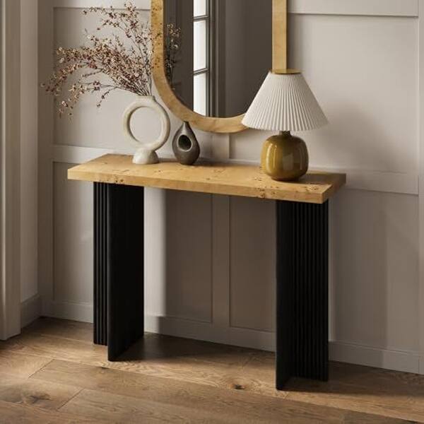 Fluted Console Table - Solid Wood Entryway Table - Fluted Black Cross ...