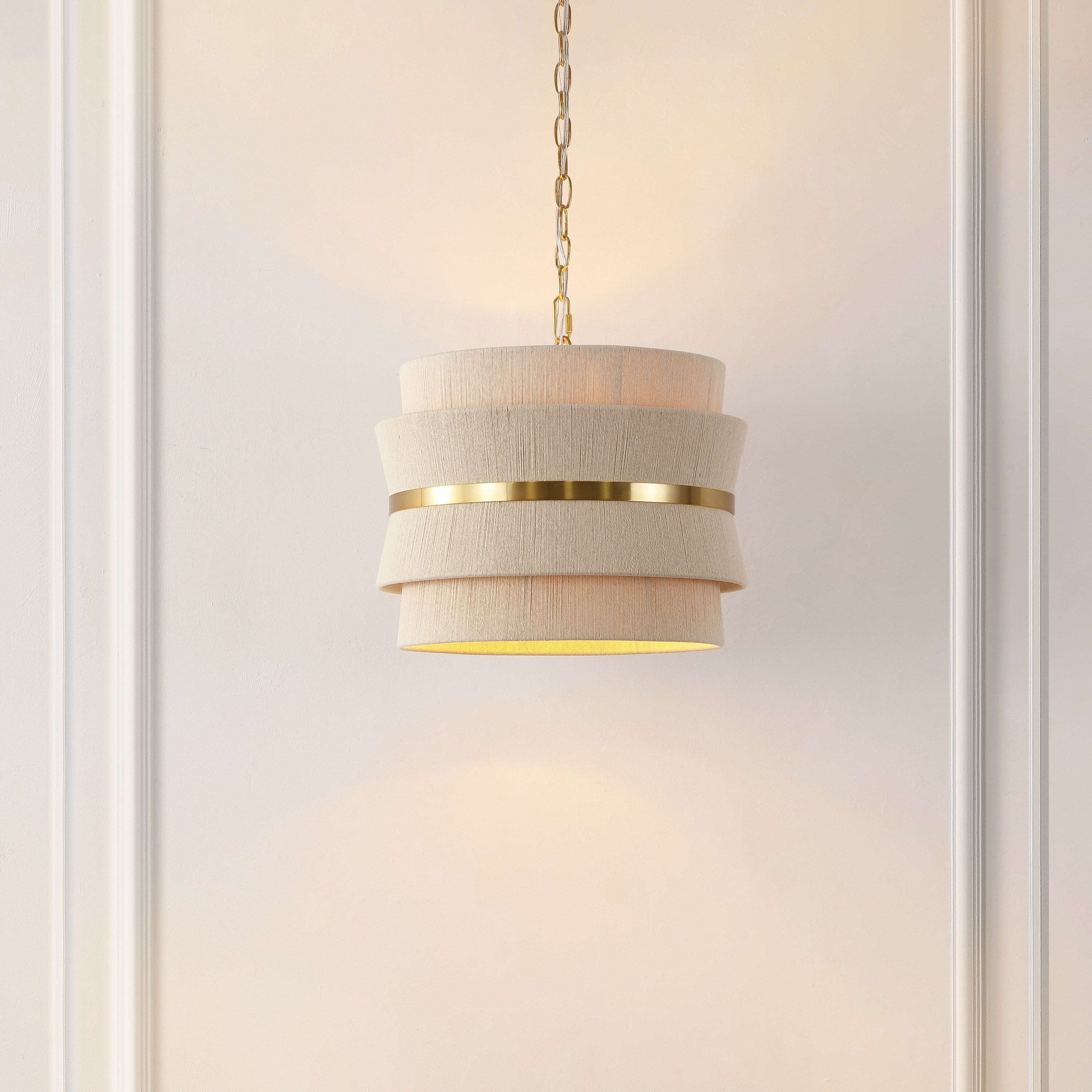 SAFAVIEH Lighting Oprea Traditional Gold Pendant Light, 16-Inch - Bleached Natural/Brass Gold - 16Wx16Dx73H
