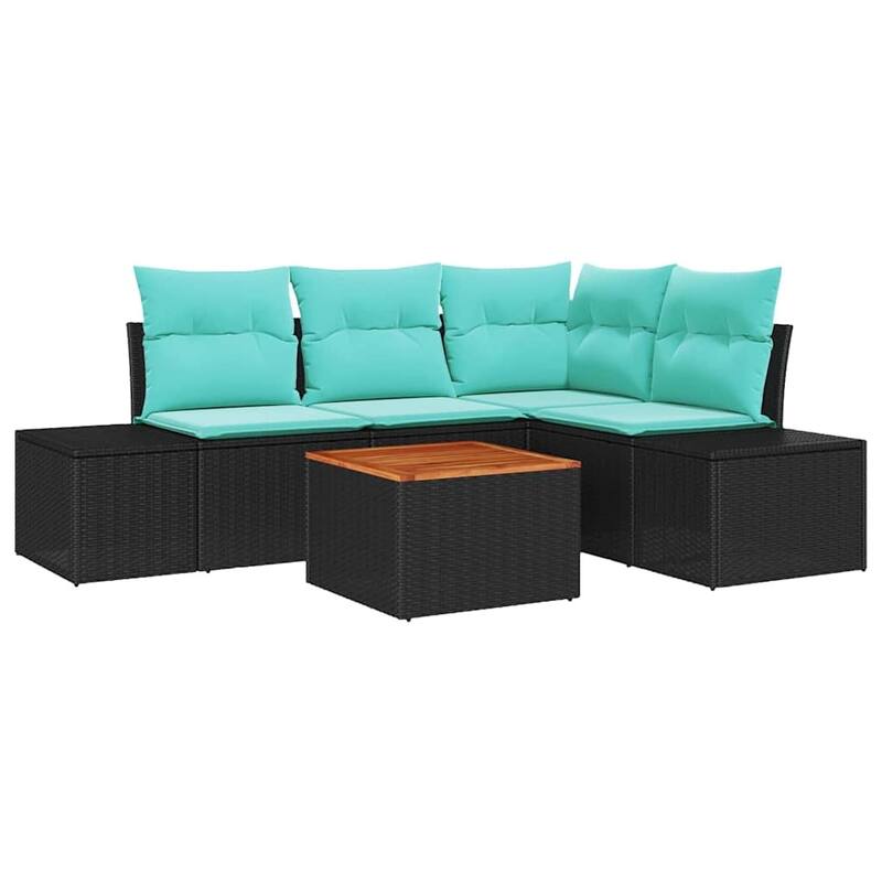 vidaXL 5 Garden Sofa Set with Cushions Black/Grey Poly Rattan - 82.3 x 60.6 x 27.2