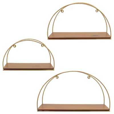 Set of Arched Wall Shelves Brown and Gold Set of 3 Decorative Metal Wall Shelves Rustic Wall Storage Decor For Home