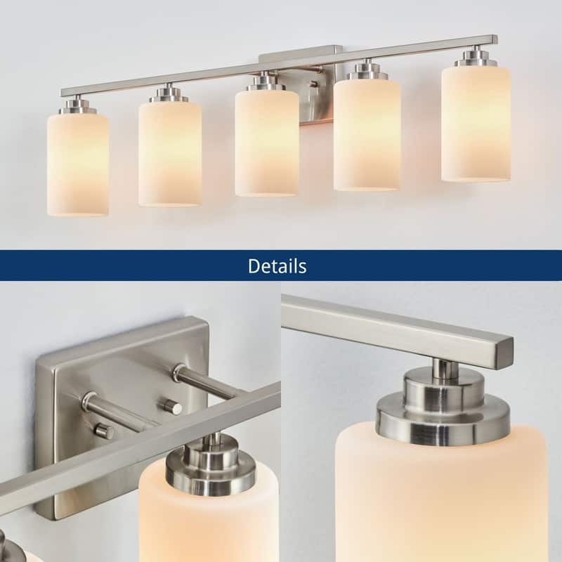 KAWOTI Rive 5-Light Modern Bathroom Vanity Light Frosted White Glass