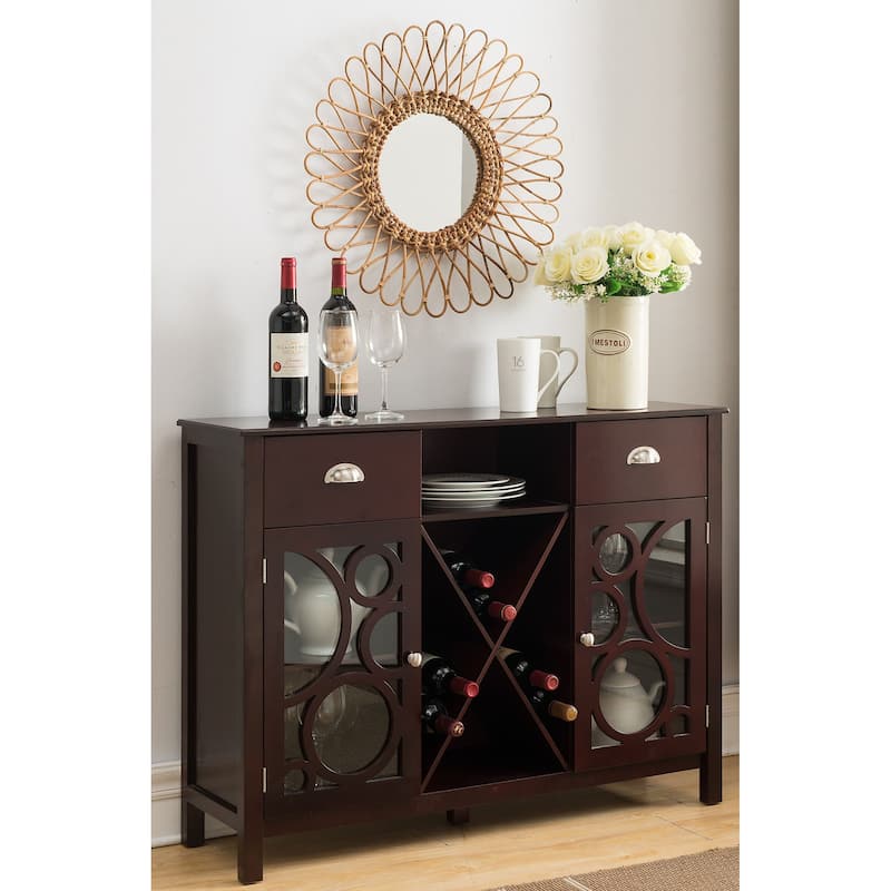 Buffet Server Storage Sideboard Wine Cabinet, Cherry