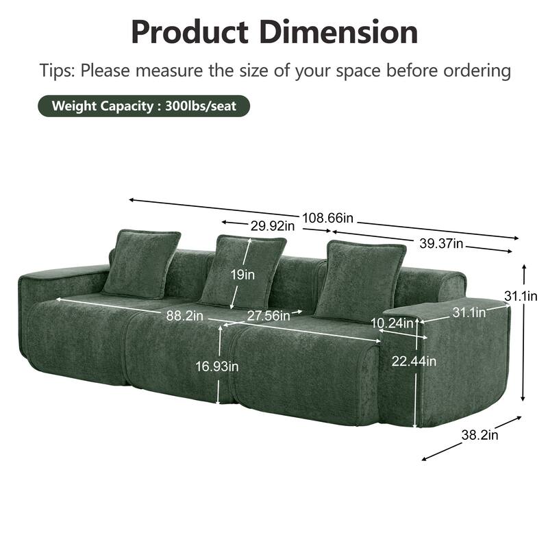GDFStudio - Modular 3-Seater 108.66" Boneless Velvet Sofa