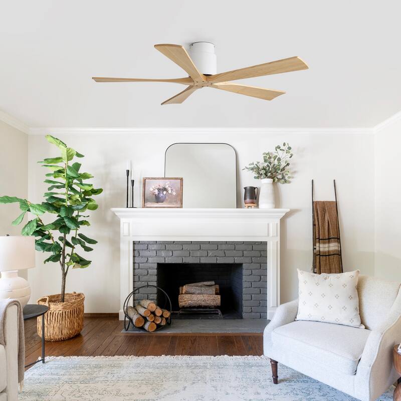 52-inch Matte Black Ceiling Fan without Light, Walnut Wood Blades, Remote Control, Reversible DC Motor