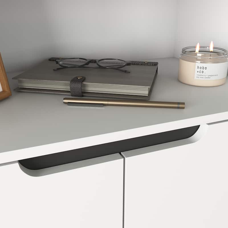 Anmytek White 4-Door Tall Storage Cabinet, Tempered Glass Doors, Adjustable Shelves, MDF Bookcase for Living Room Bedroom