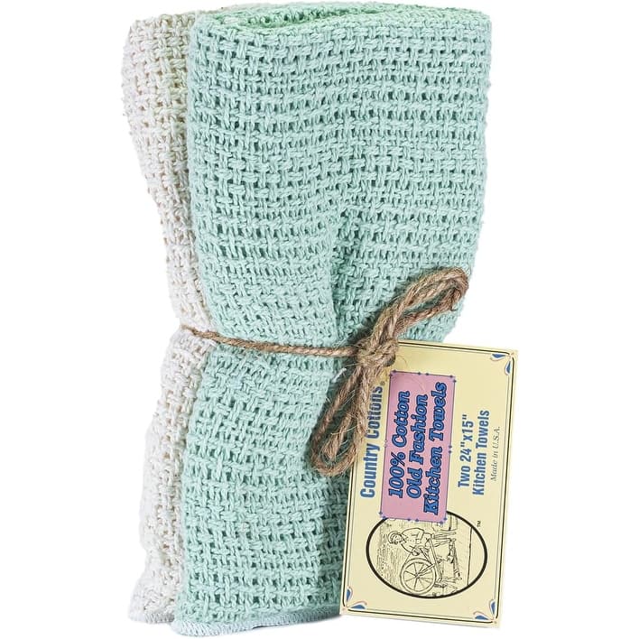 Country Cottons, Old Fashion 100% Cotton Made in The USA Highly Absorbent Kitchen Towels - Set of 2-24"x15" Various Colors - Mint