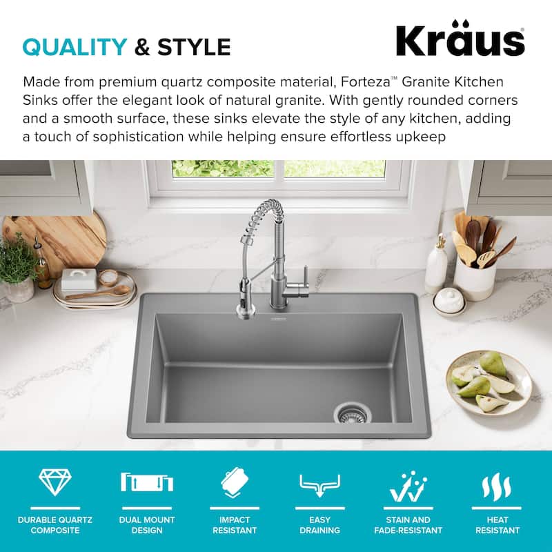 KRAUS Forteza Granite 33 inch Undermount Drop-in Kitchen Sink
