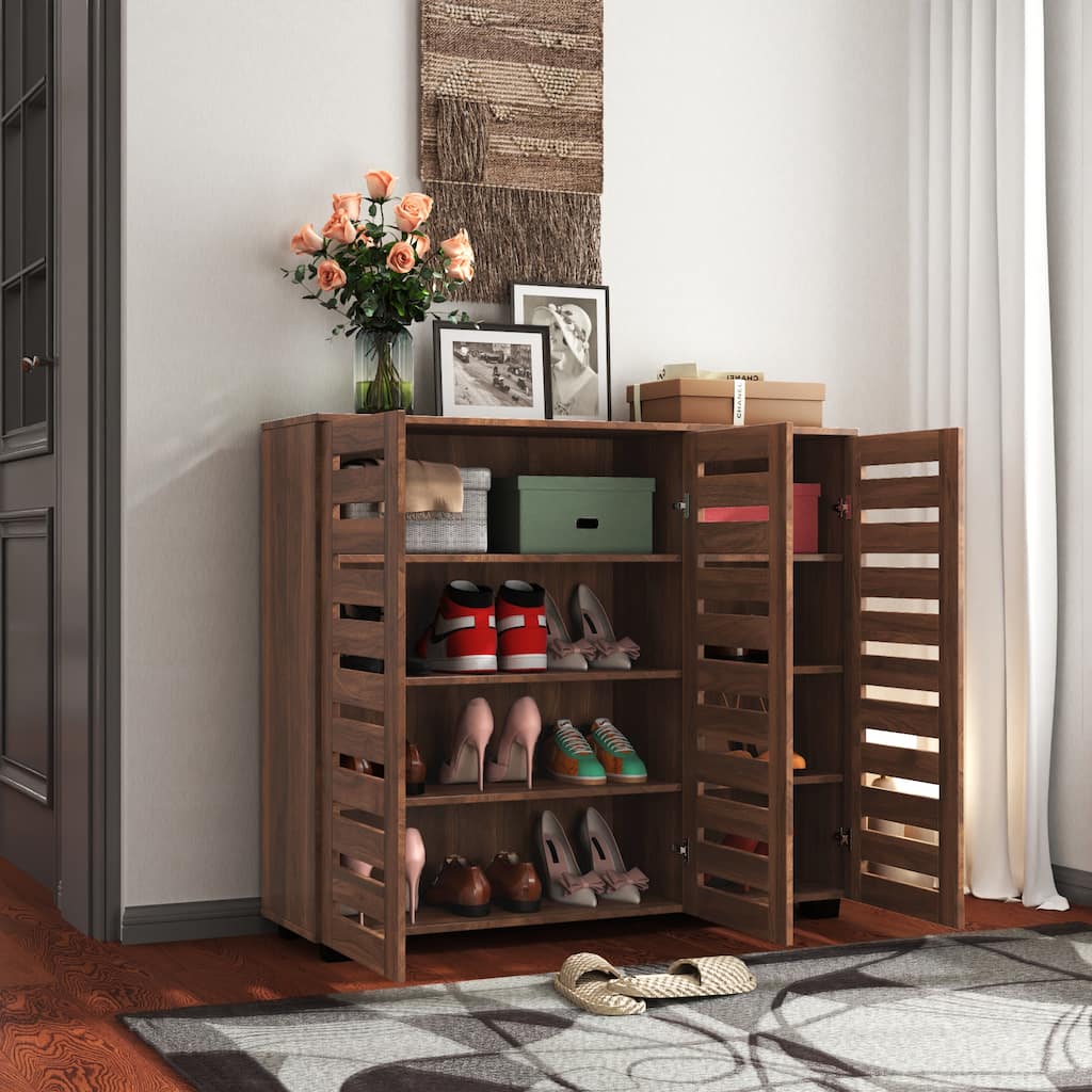 GDF Studio - Aston Modern Wooden Shoe Storage Cabinet with Adjustable Shelves and Louvered Doors